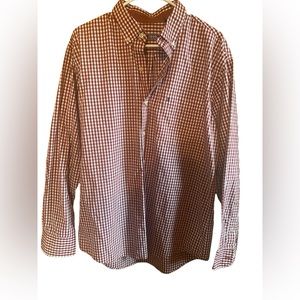 Men’s Izod Red & White Plaid Long Sleeve Shirt-‎ Size Large